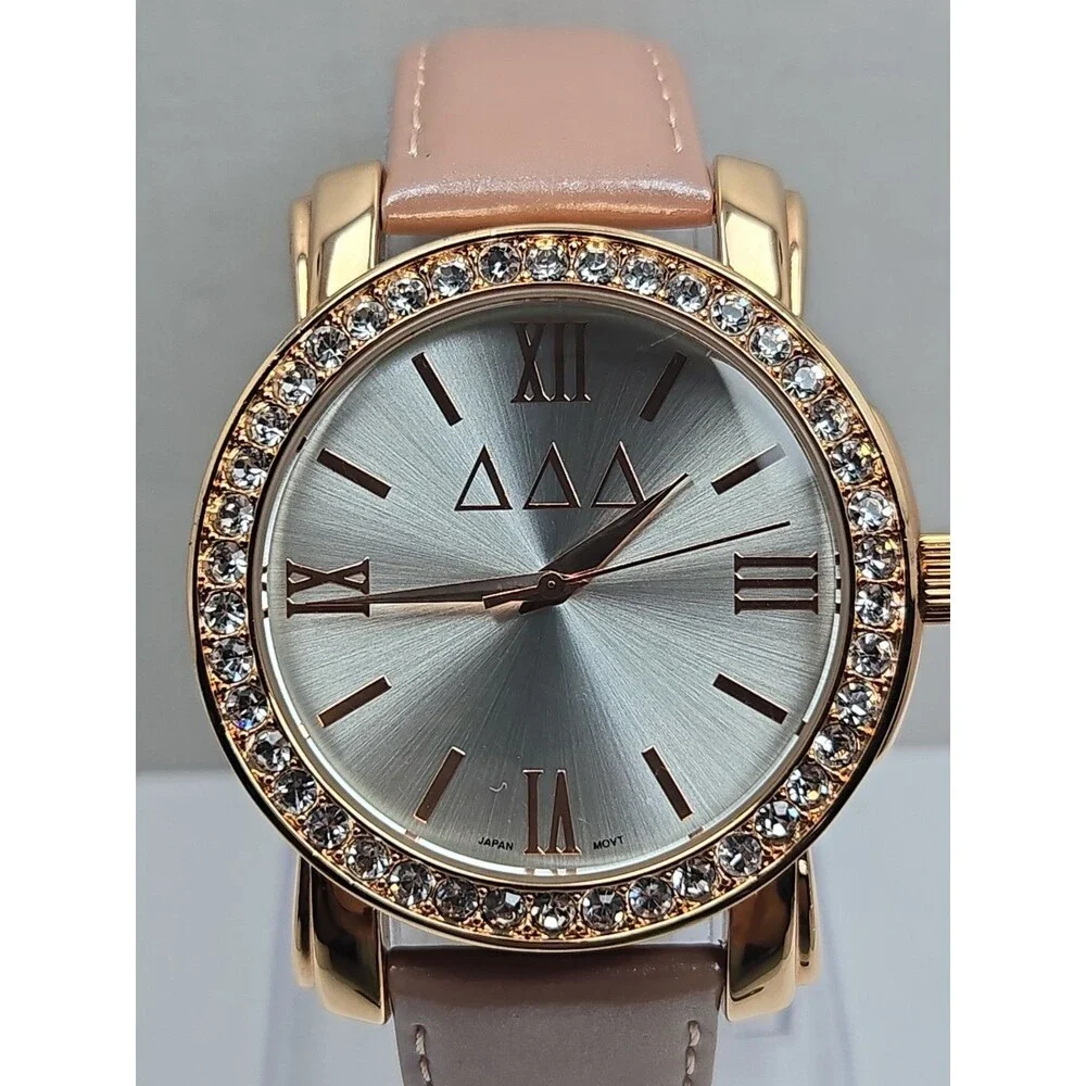 HJGreek Tri Delta Jeweled Blush Sorority Watch Rose Gold Crystals New Battery